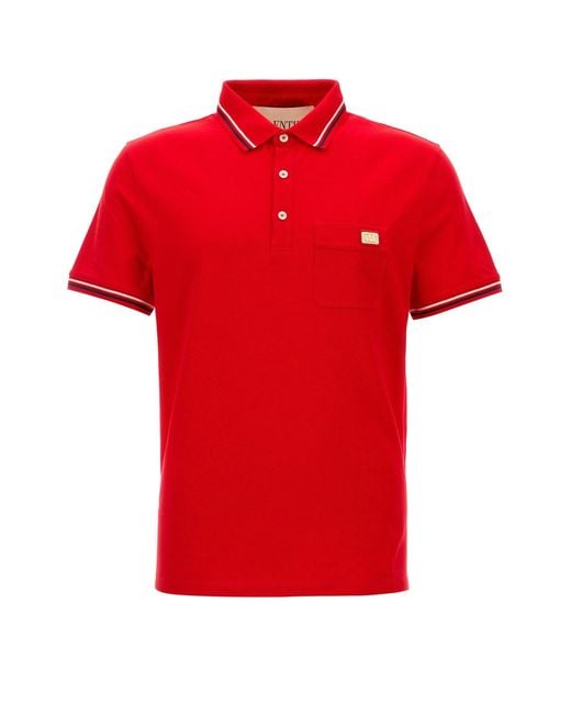 Valentino Garavani Red Cotton Polo Shirt for men