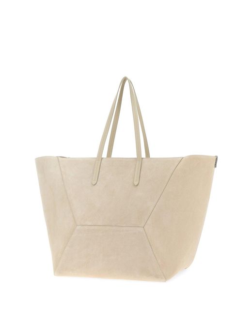 Brunello Cucinelli Natural Sand Suede Shopping Bag
