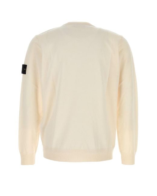 Stone Island White Ivory Wool Sweater for men
