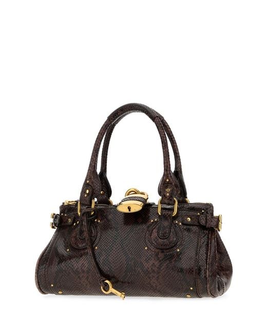 Chloé Black Printed Leather Paddington Shoulder Bag