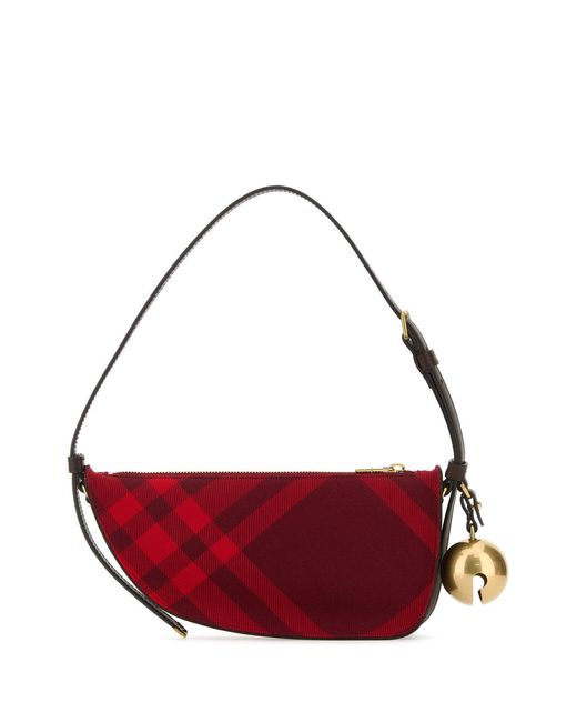 Borsa a spalla Shield mini in tela ricamata di Burberry in Red