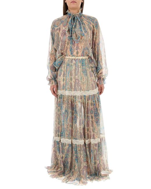 Etro White Printed Crepe Skirt