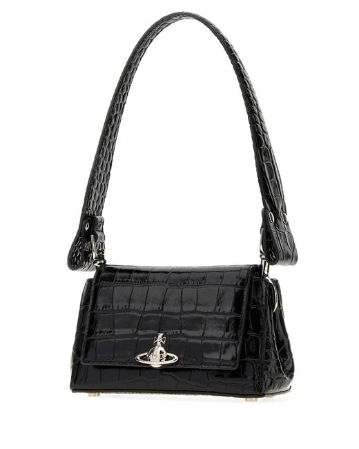 Vivienne Westwood Black Leather Small Hazel Shoulder Bag