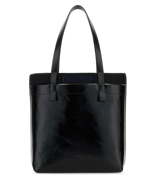McQueen Black Canvas Shopping Bag for men