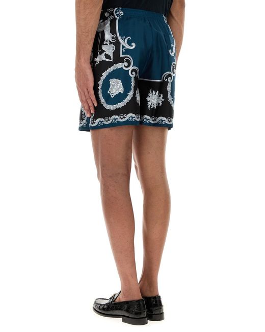 Versace Blue Printed Silk Bermuda Shorts for men
