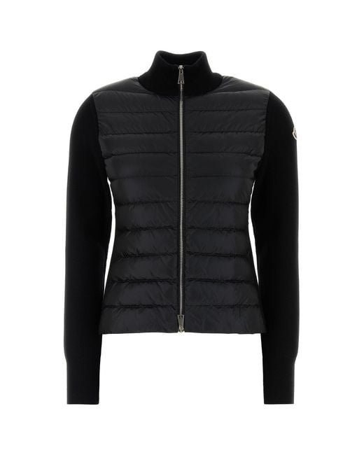 Moncler Black Nylon And Wool Cardigan