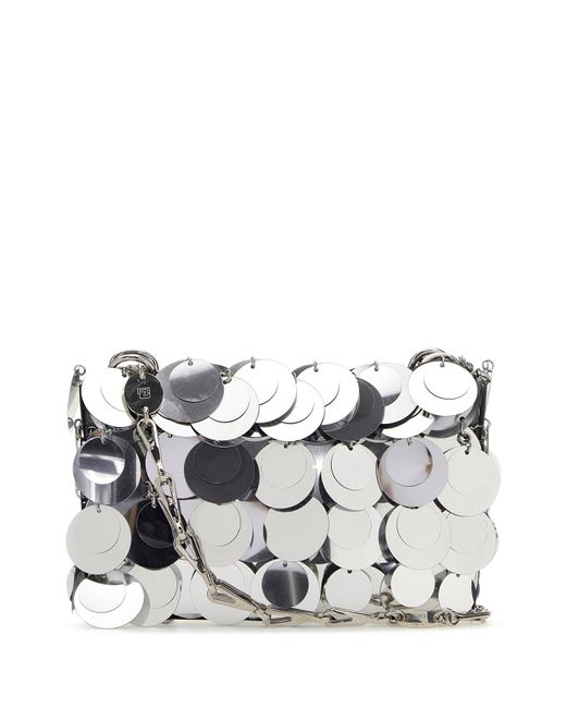 Borsa a spalla nano in maxi paillettes argento di Rabanne in Multicolor