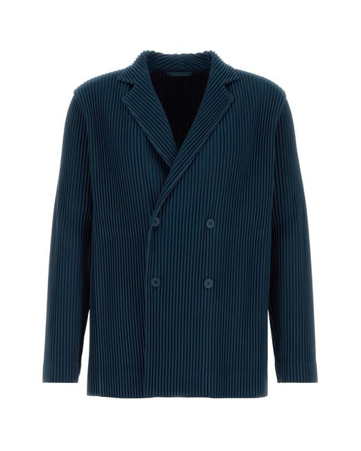 Homme Plissé Issey Miyake Navy Blue Polyester Blazer for men