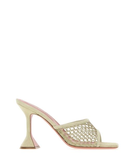 AMINA MUADDI Metallic Sage Green Suede And Mesh Lupita Net Mules