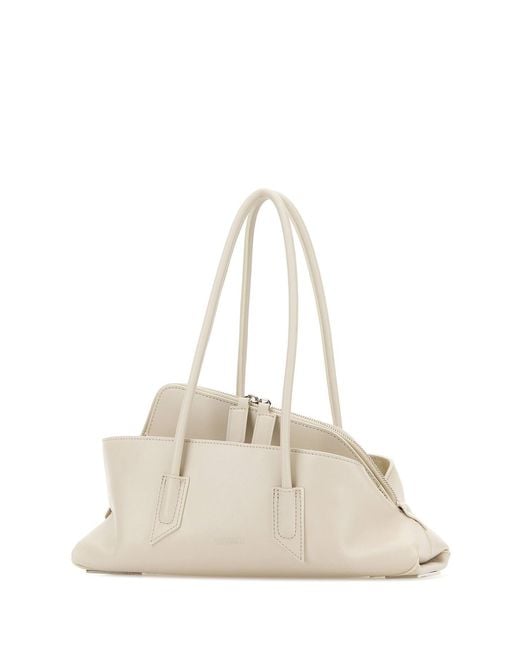 The Attico Natural Ivory Leather Small La Passeggiata Shoulder Bag