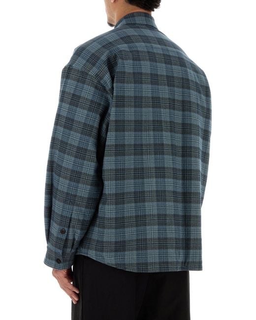 Balenciaga Blue Embroidered Flannel Oversize Shirt for men