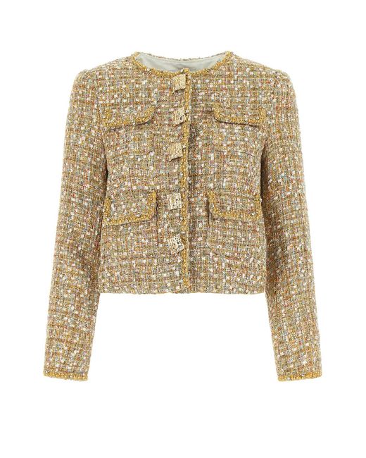 Self-Portrait Multicolor Boucle Jacket in Natural | Lyst