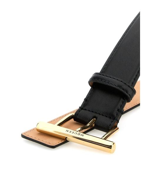McQueen Black Calf Leather Belt With Logo