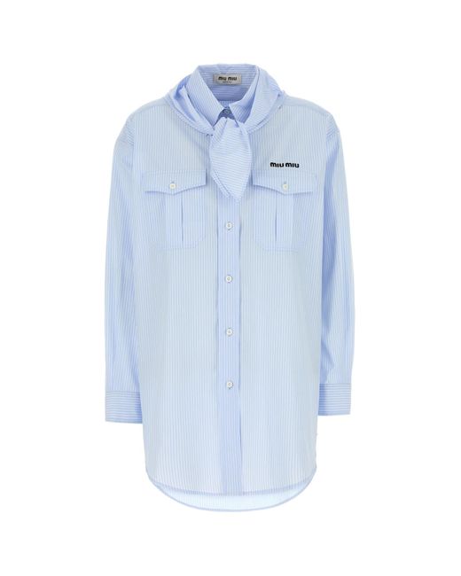 Camicia in popeline ricamato di Miu Miu in Blue