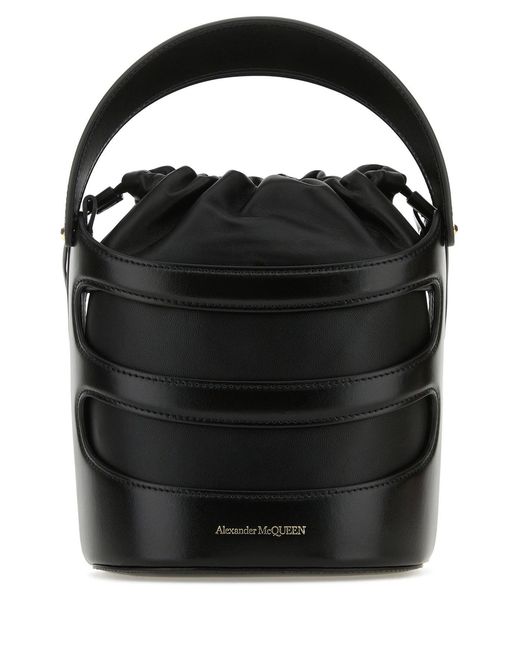 McQueen Black Leather The Rise Bucket Bag