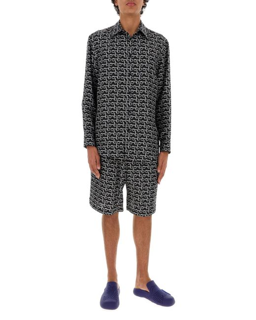 Camicia oversize in seta stampata di Burberry in Gray da Uomo