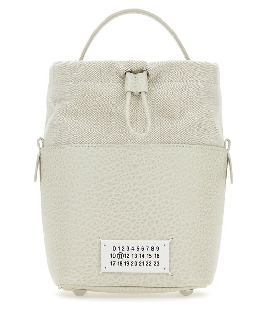 Maison Margiela White Chalk Leather And Canvas Mini 5Ac Bucket Bag
