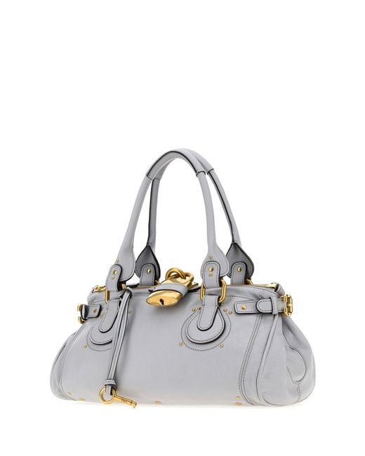 Chloé Metallic Powder Blue Leather Paddington Shoulder Bag