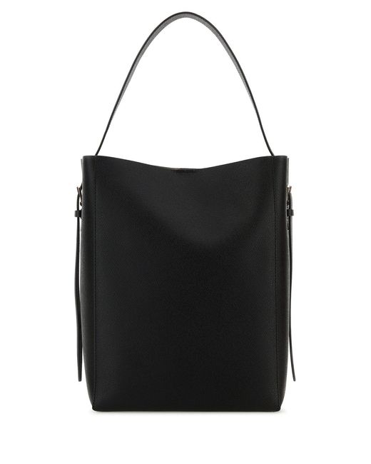 Valextra Black Leather Soft Bucket Bag
