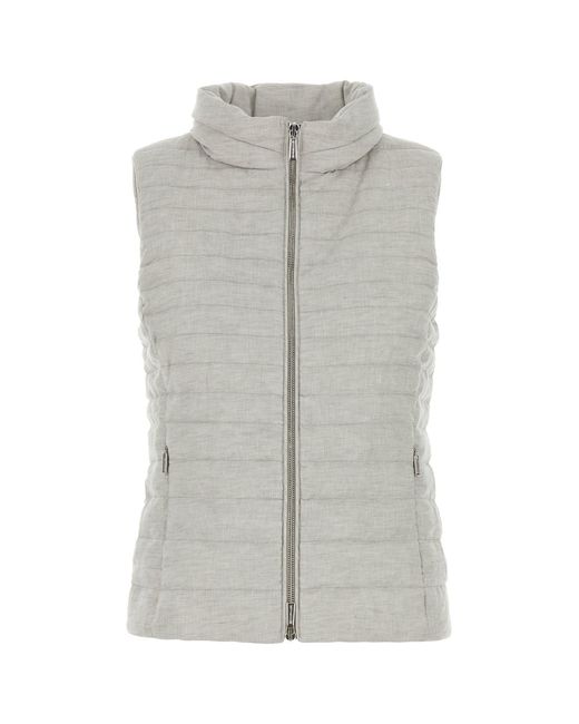 Moorer Gray Light Grey Linen Sleeveless Villan Down Jacket