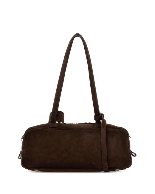 Balenciaga Black Dark Brown Suede Small Carrie Shoulder Bag