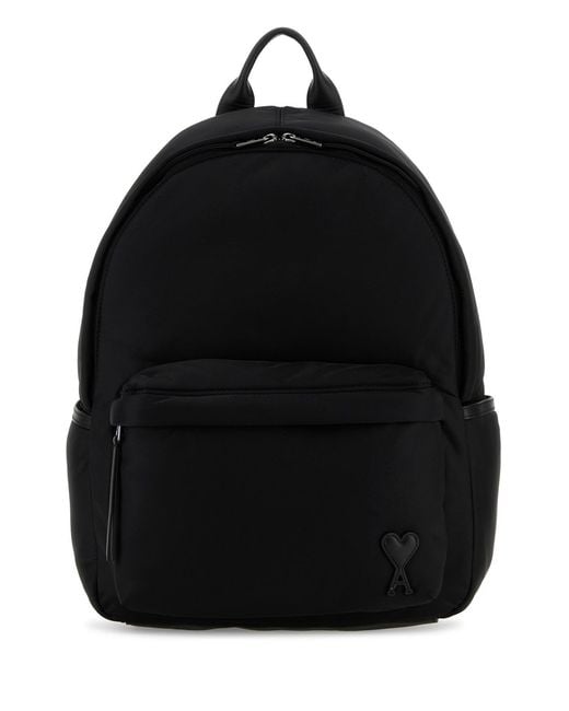 AMI Black Canvas Backpack for men