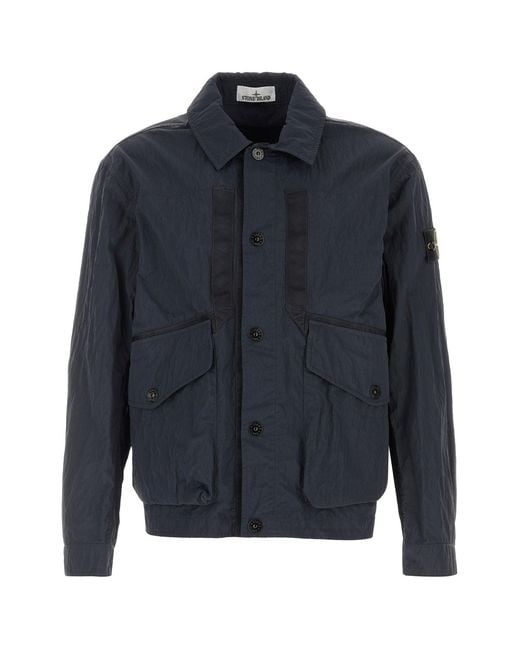 Stone Island Dark Blue Nylon Windbreaker for men