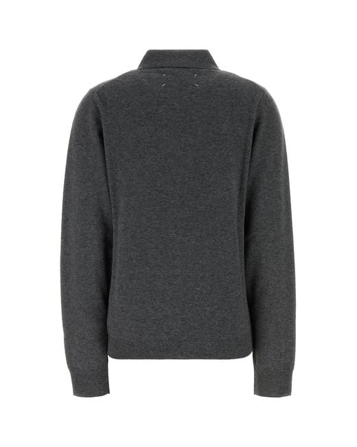 Maison Margiela Black Graphite Wool Polo Shirt