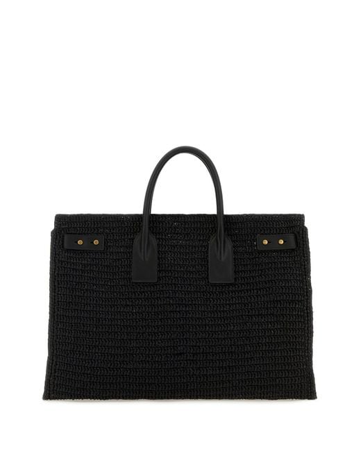Borsa shopping Sac De Jour media in rafia nera di Saint Laurent in Black