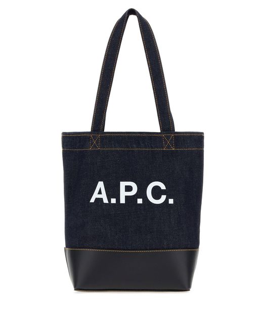 A.P.C. Black Dark Blue Denim And Leather Axelle Shopping Bag