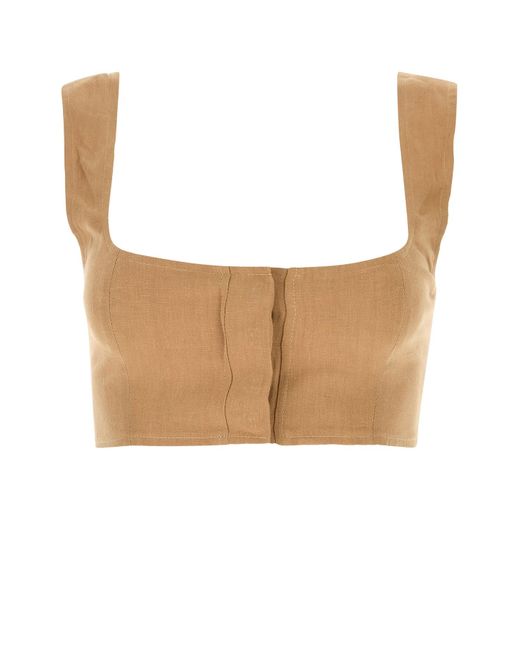 Crop-top Jirja in lino cammello di LeKasha in White