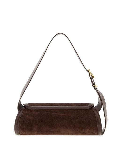 Jil Sander Brown Suede Small Cannolo Crossbody Bag