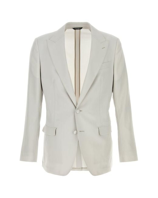 Dolce & Gabbana White Pale Peaked Lapel Blazer for men