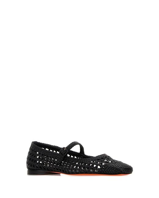 Santoni Black Leather Luce Ballerinas