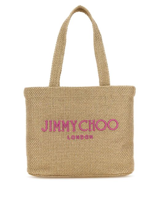 Borsa shopping Beach mini in rafia oro di Jimmy Choo in Natural