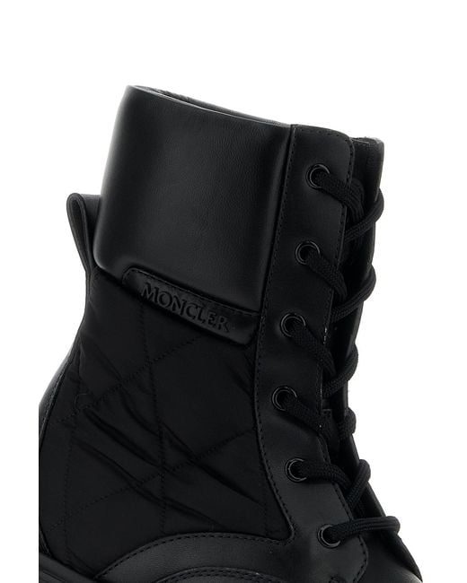 Moncler Black Leather And Fabric Aurea Ankle Boots