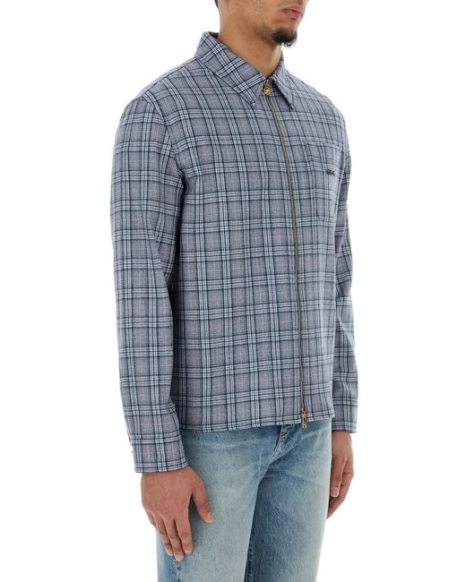 Versace Blue Regular Checks Shirt for men
