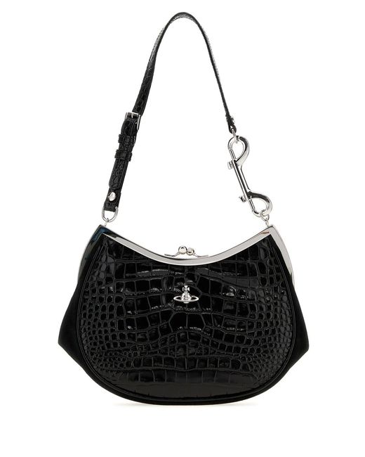 Vivienne Westwood Black Leather Charm Frame Purse Shoulder Bag