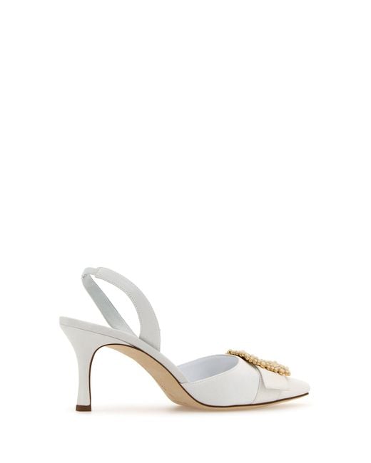 Manolo Blahnik White Crepe Gibsli Pumps