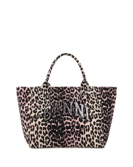 Ganni Black Printed Canvas Trapeze Shopping Bag