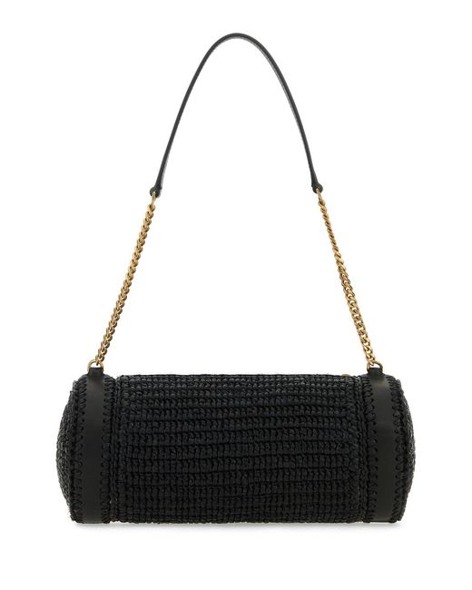 Borsa a spalla Cassandre nera in rafia e pellle di Saint Laurent in Black