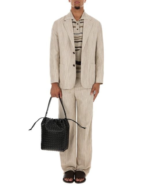 Polo in misto cotone ricamato di Bottega Veneta in Natural da Uomo