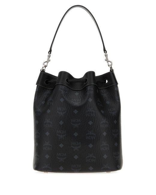 MCM Black Printed Canvas Dessau Bucket Bag