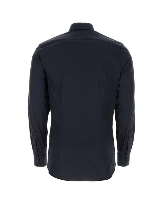 Camicia in popeline stretch blu di Prada in Blue da Uomo