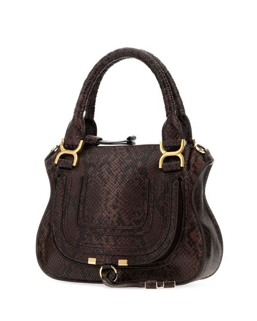 Chloé Black Printed Leather Small Marcie Shoulder Bag