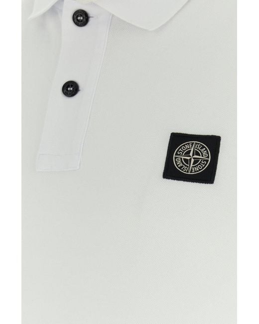 Stone Island White Stretch Piquet Polo Shirt for men