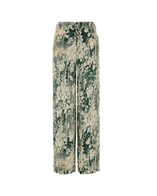 PT Torino Green Printed Satin Lorenza Wide-leg Pant