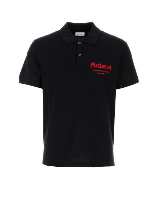 Alexander McQueen Black Piquet Polo Shirt for men