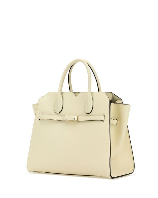 Valextra Natural Ivory Leather Medium Milano Shopping Bag