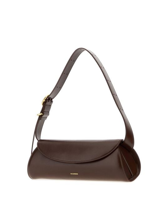Jil Sander Brown Chocolate Leather Small Cannolo Shoulder Bag